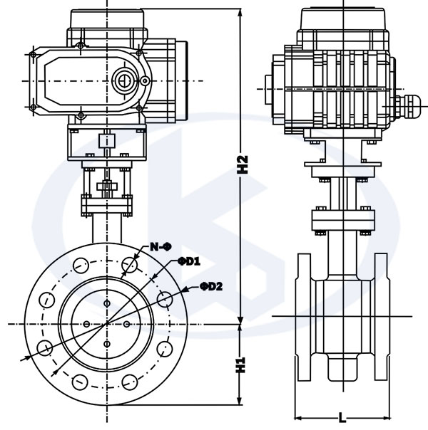 電動硬密封法蘭蝶閥外形尺寸